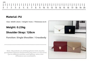 Detaillierte Größentabelle für minimalistische PU-Leder Umhängetaschen in vier Farben