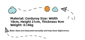 Detailed size specifications for the corduroy bag with cherry print and dimensions