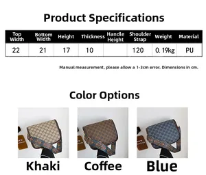 Guide des tailles du sac bandoulière en cuir PU avec dimensions et options de couleurs
