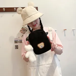 Cute Corduroy Bear Embroidery Mini Crossbody Bag Small Messenger Phone Purse For Women Girls Student Casual Shoulder Bag