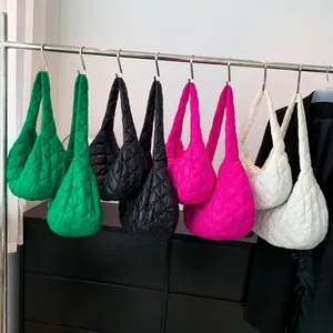 Women Quilted Padded Cloud Underarm Bag Large Capacity Rhombic Stitching Cotton Shoulder Bag Casual Fashion Commuting Tote