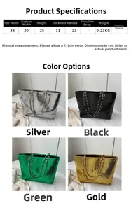 Detailed size specifications and color options for the embossed faux leather tote bag