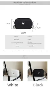 Dimensions détaillées du sac bandoulière en nylon avec décor de papillon