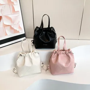 Women Fashion Quilted Bucket Bag PU Leather Chain Shoulder Bag Solid Color Casual Handbag For Daily Party Crossbody Bag