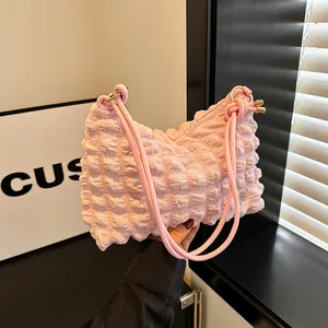 Sac Sous le Bras Plissé à Bulles pour Femmes en Nylon Texture Popcorn Sac à Épaule pour Mode Quotidienne Style Coréen