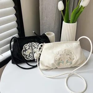 Borsa Sottobraccio in Stile Cinese con Ricamo Floreale da Donna Borsa a Tracolla in Pelle PU con Motivo Vintage Casual