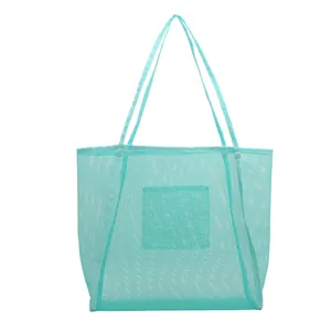 Bolso tote de malla verde menta con gran capacidad para playa, viajes y verano