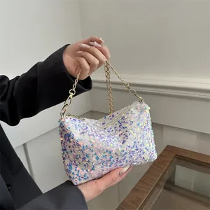 Damen Pailletten Kordelzug Eimertasche Mode Irisierend Umhängetasche Schultertasche Mit Metallkette Für Party Alltag