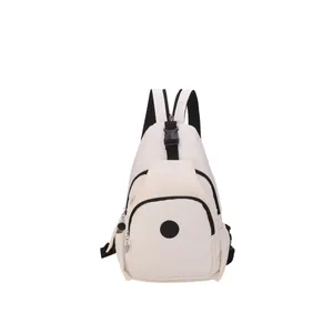 Versatile off-white multi-pocket casual chest bag with adjustable black straps