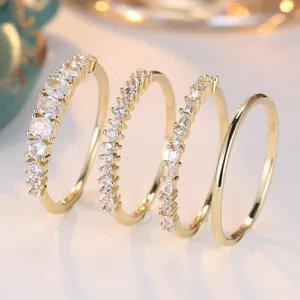 Women Copper Cubic Zirconia Rings Gold Silver Rose Gold Black Stackable Band Rings Geometric Round Emerald Green Stone Fashion Jewelry