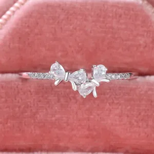 S925 Sterling Silver Bow Zircon Ring Exquisite Full Diamond For Women Sweet Japanese Korean Style Valentine's Day Birthday Jewelry Gift