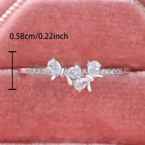 Exquisite S925 sterling silver bow ring with sparkling pavé zircons in a gift box