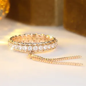 Luxus Kupfer Vergoldet Weiß Zirkonia Eternity Ring Mit Quaste Box Kette Gedrehte Kante Eleganter Schmuck Für Damen