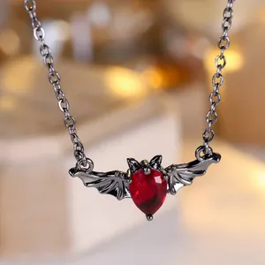 Gothische Fledermaus Halskette Kupferlegierung Strass Halloween Dunkler Stil Schmuck Für Damen Party Geschenk Zubehör