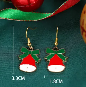 Festive Christmas bell earrings with green bow, size 3.8cm x 1.8cm, holiday accessories