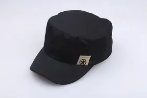 Classic black military flat top cap with star patch embroidery for men and women