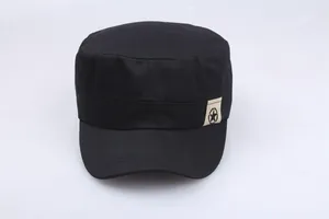 Classic black canvas cadet hat for men with flat top design and small star logo patch