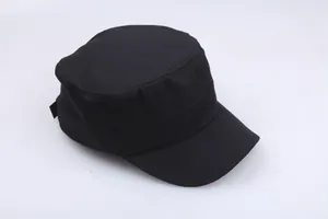 Classic black flat top military cap made of durable cotton canvas for men outdoor sun protection