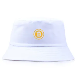 Sombrero de pescador blanco en algodón con logo de Bitcoin para uso casual diario
