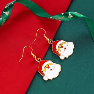 Festive Christmas Earrings Alloy Enamel Santa Claus Christmas Tree Elk Drop Earrings For Women Holiday Party Jewelry Gift