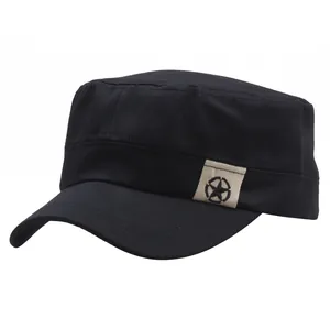 Unisex Adjustable Cotton Cadet Cap Military Style Flat Top Hat With Star Patch Outdoor Sun Protection Casual Sun Hat
