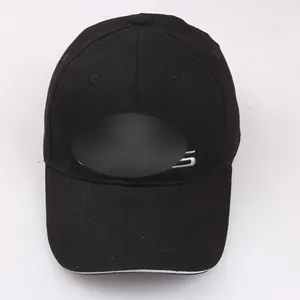 Classic black cotton baseball cap with white brim trim and customizable embroidery design