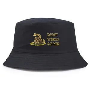 Unisex Cotton Bucket Hat With Gadsden Flag Snake Print Don't Tread On Me Lettering Outdoor Sun Protection Fisherman Hat
