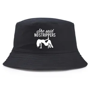 Unisex Cotton Bucket Hat With Humorous Printing She Said No Strippers Pattern Sunshade Fisherman Cap Party Streetwear