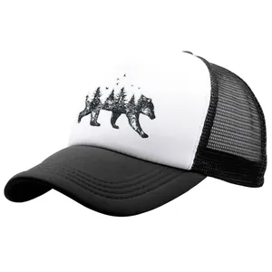 Forest Bear Print Trucker Hat For Men Women Mesh Baseball Cap Outdoor Sunshade Summer Breathable Adjustable Snapback Hat