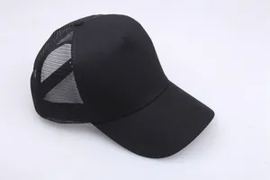 Casquette trucker noire classique à cinq panneaux avec maille respirante et coton pur