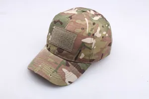 Detailed view of the durable ripstop fabric and front velcro panel on the multicam tactical cap