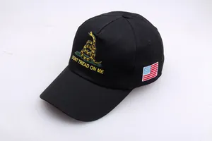 Casquette de baseball noire en coton avec broderie serpent Gadsden et drapeau USA