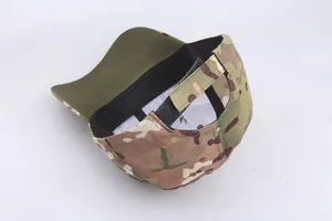 View of jungle camouflage tactical cap showing the interior sweatband and velcro strap