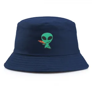 Funny Alien Embroidery Cotton Bucket Hat Reversible Double Sided Sun Hat For Men Women Outdoor Casual Streetwear Fisherman Cap