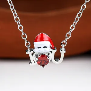 Copper Zirconia Christmas Tree Snowflake Santa Claus Pendant Necklace Gold Silver Plated Festive Jewelry For Women Girls