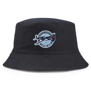 Unisex Cotton Bucket Hat With Flying Aces Pilot Airplane Print American Retro Sun Protection Shading Outdoor Fisherman Cap