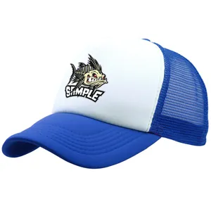 Cappellino trucker blu e bianco con stampa lisca di pesce e rete traspirante