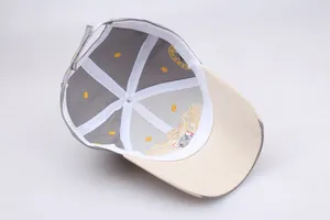 Detailed interior view of a baseball cap showing reinforced seams and embroidered logo
