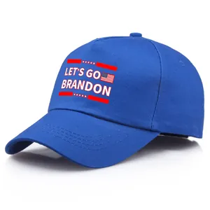 Royal blue Let's Go Brandon baseball cap with US flag embroidery and curved brim