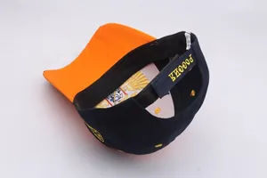 Detail of adjustable velcro strap with gold Russia embroidery on cotton baseball cap