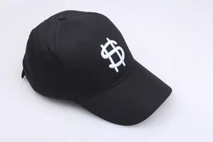 Classic black hip-hop baseball cap with white 3D dollar sign embroidery on front