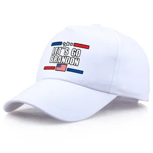 White cotton Let's Go Brandon baseball cap with American flag and star graphic details