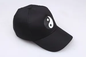 Classic black baseball cap with Tai Chi Yin Yang print, stylish cotton unisex sun hat