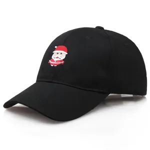 Casquette de Baseball Broderie Père Noël de Noël Coton Chapeau de Soleil Dessin Animé Réglable pour Hommes Femmes Noir