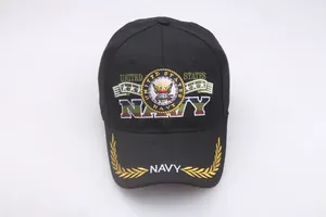 Berretto da baseball in cotone nero con ricamo United States Navy e foglie d'oro visiera
