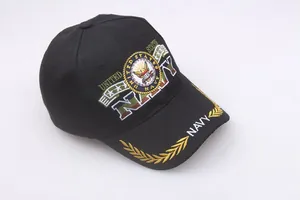 Berretto da baseball unisex in cotone nero con ricamo United States Navy e foglia dorata