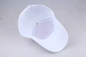 Interior view of the white baseball cap showing sweatband and adjustable strap details