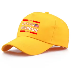 Berretto da baseball in cotone giallo con scritta Let's Go Brandon e bandiera USA