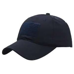 Marineblaue taktische Baseballkappe mit Ripstop-Textur und Klettverschluss-Patch-Bereich