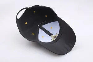 Black cotton baseball cap featuring gold Freemasonry embroidery and adjustable metal buckle